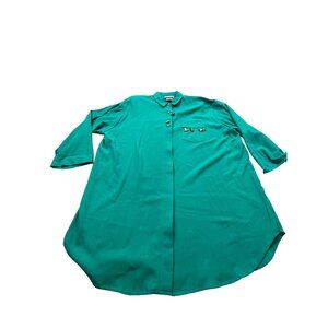 Niki & Danielle Womens 14 Turquoise Shirt Dress Bird Brooches Boho Chic Statemen